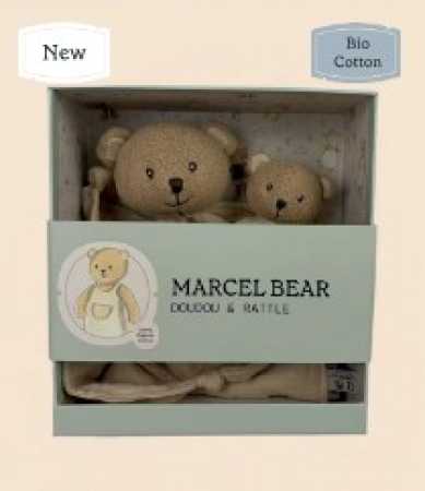 Geschenkset Bär Marcel Schmusetuch & Rassel