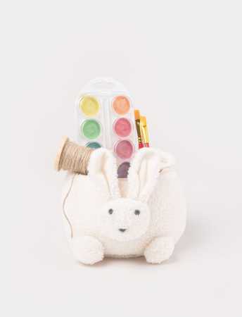 Hasen-Plüschkorb beige