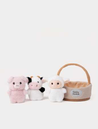 Teddy Farm Geschenkskorb mit 3 Farmtieren
