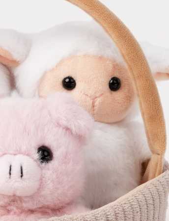 Teddy Farm Geschenkskorb mit 3 Farmtieren