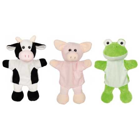 Handpuppen Kuh, Schwein, Frosch, Plüsch, 30 cm, 6er Set