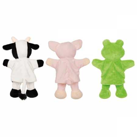 Handpuppen Kuh, Schwein, Frosch, Plüsch, 30 cm, 6er Set