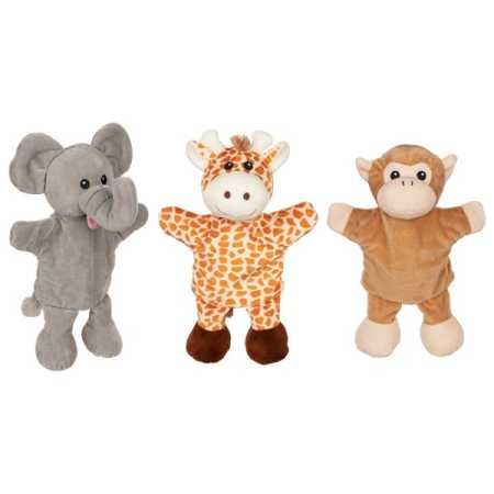 Handpuppen Giraffe, Affe und Elefant, Plüsch, 30 cm, 6er Set