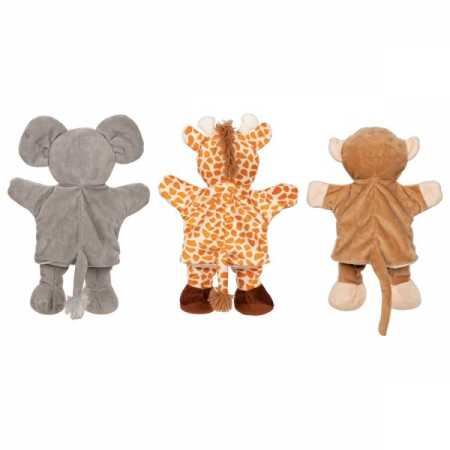 Handpuppen Giraffe, Affe und Elefant, Plüsch, 30 cm, 6er Set