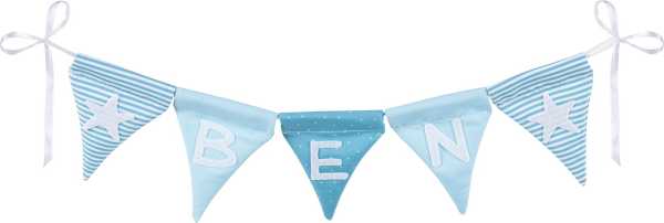 Buchstabenwimpelkette blau mit 10 Wimpeln