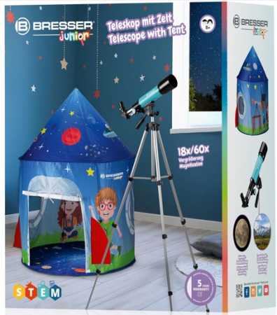 Linsenteleskop 50/360 mit Zelt Bresser Junior