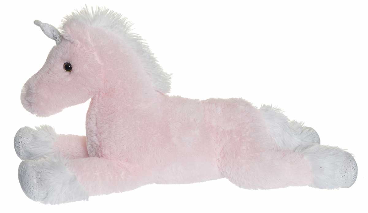 Plüsch Einhorn liegend pink/weiss 60 cm