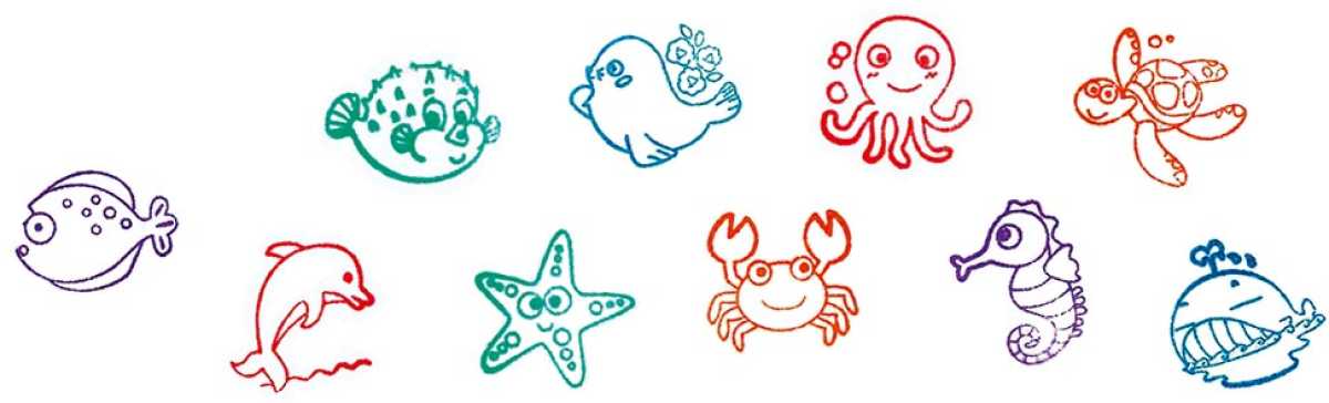 Stempel Meerestiere 60er Display