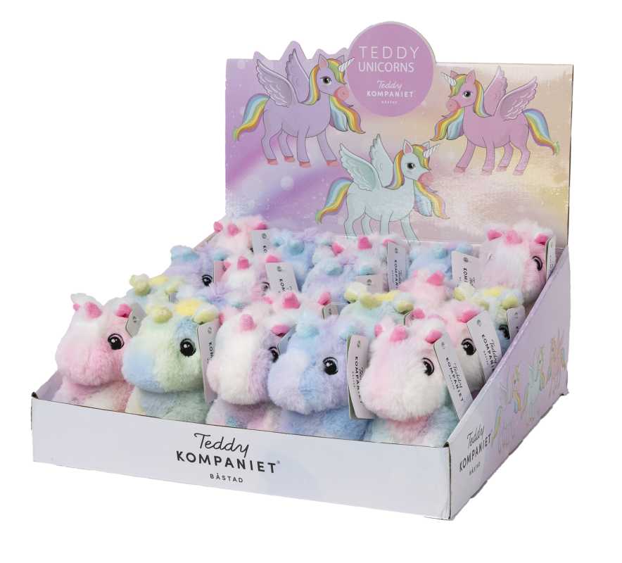 Plüsch Einhorn 13 cm regenbogenfarbig, 3-fach sortiert im Display