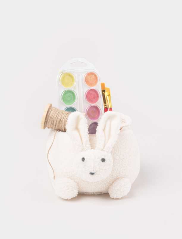 Hasen-Plüschkorb beige