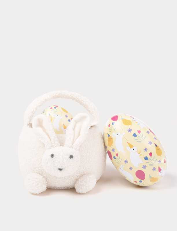 Hasen-Plüschkorb beige