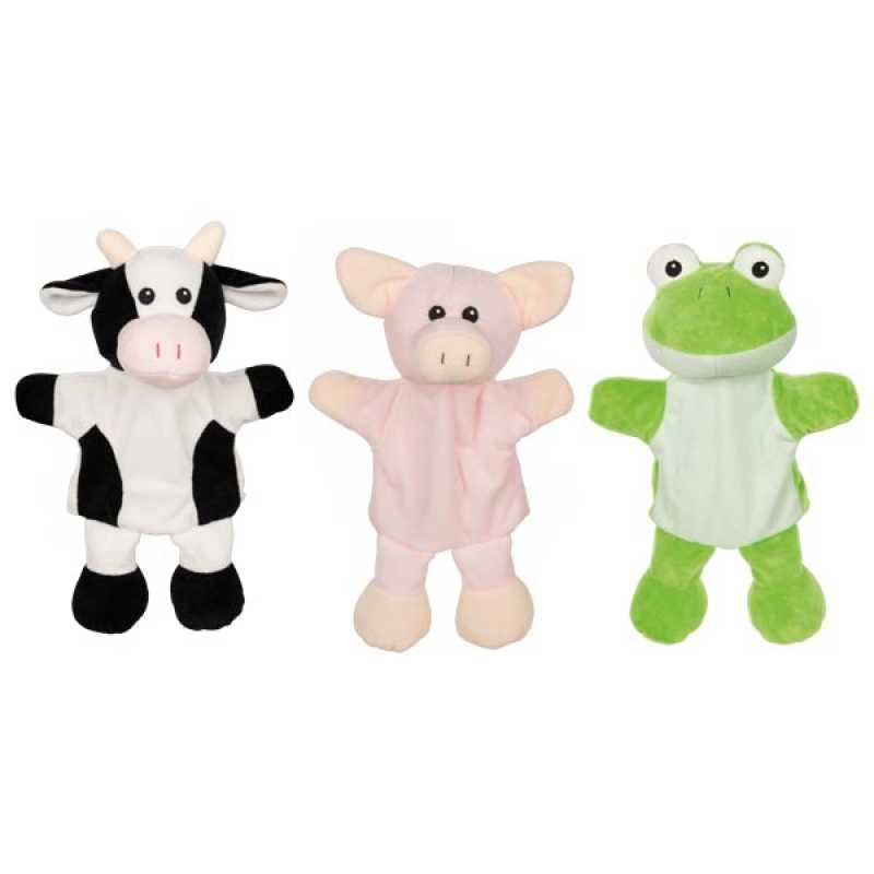 Handpuppen Kuh, Schwein, Frosch, Plüsch, 30 cm, 6er Set