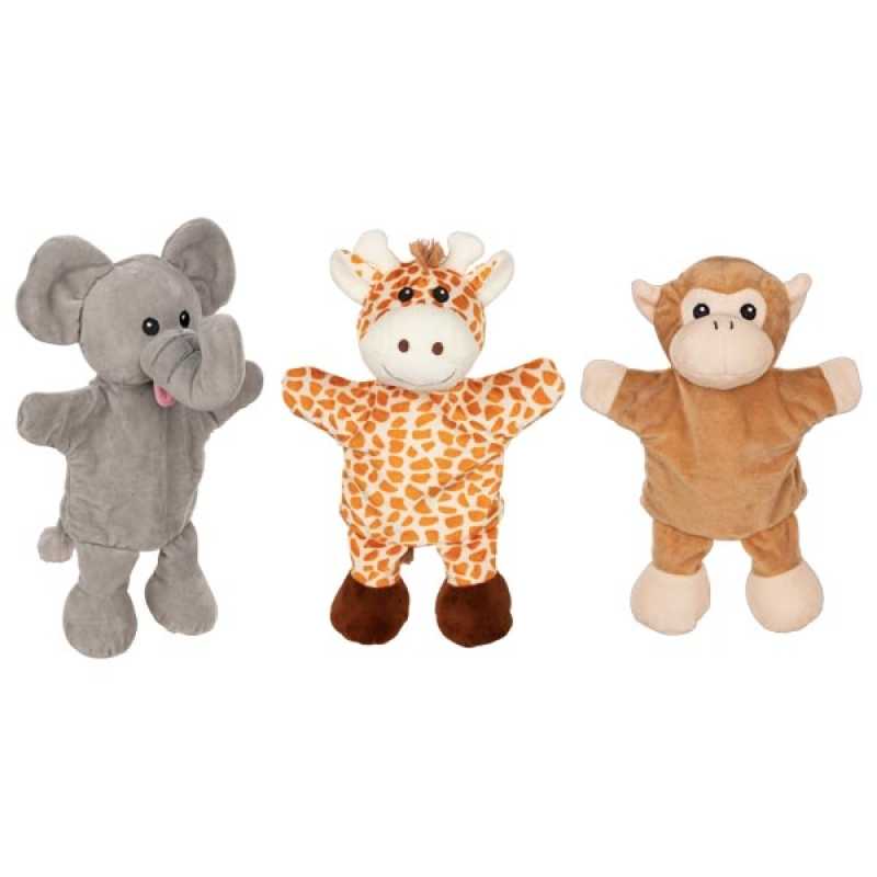Handpuppen Giraffe, Affe und Elefant, Plüsch, 30 cm, 6er Set
