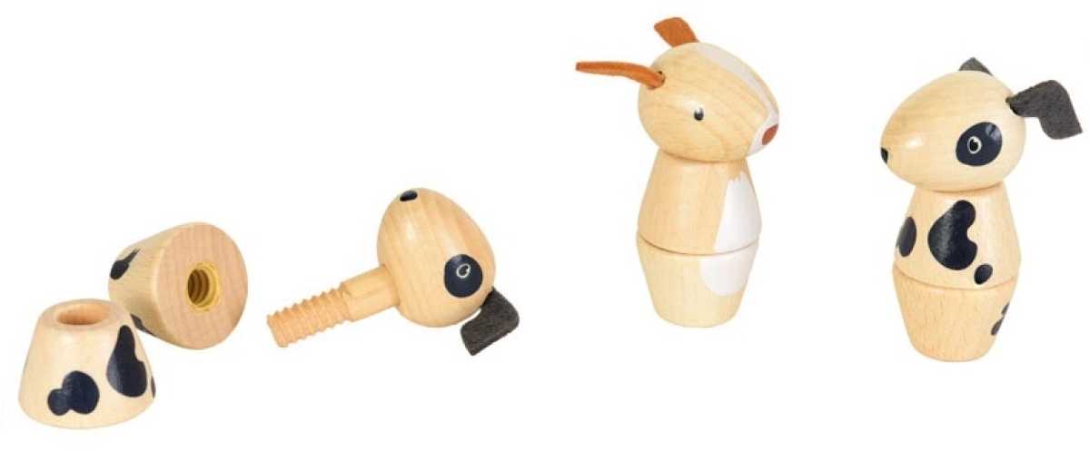 Hunde aus Holz zum Zusammenschrauben, 8er Display