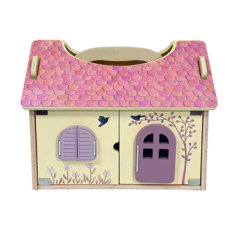 Puppenbärenhaus aus Holz mit 2 Plüschbären