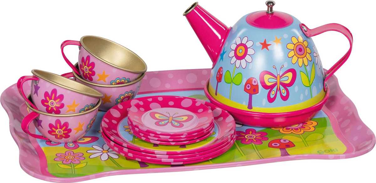 Teeservice aus Blech Funky Flowers