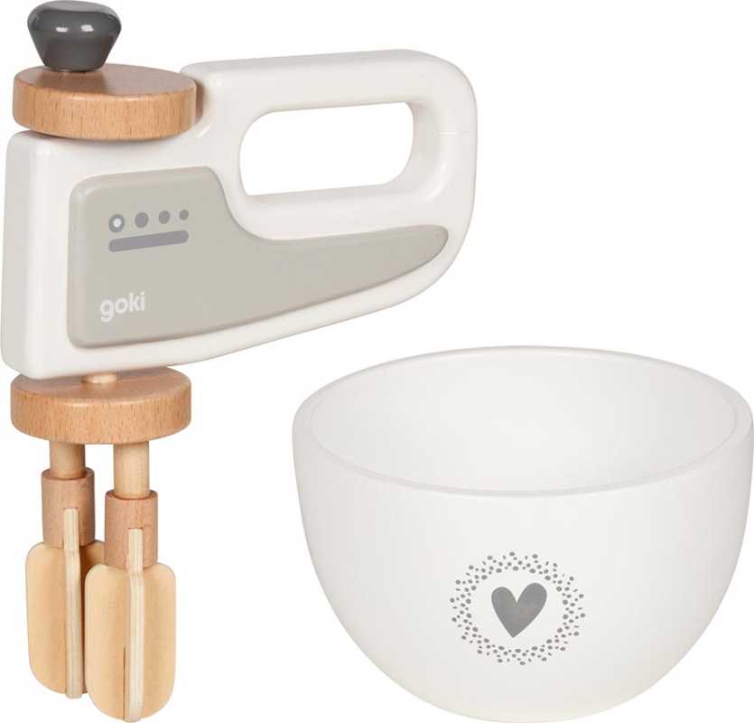 Handmixer mit Rührschüssel aus Holz