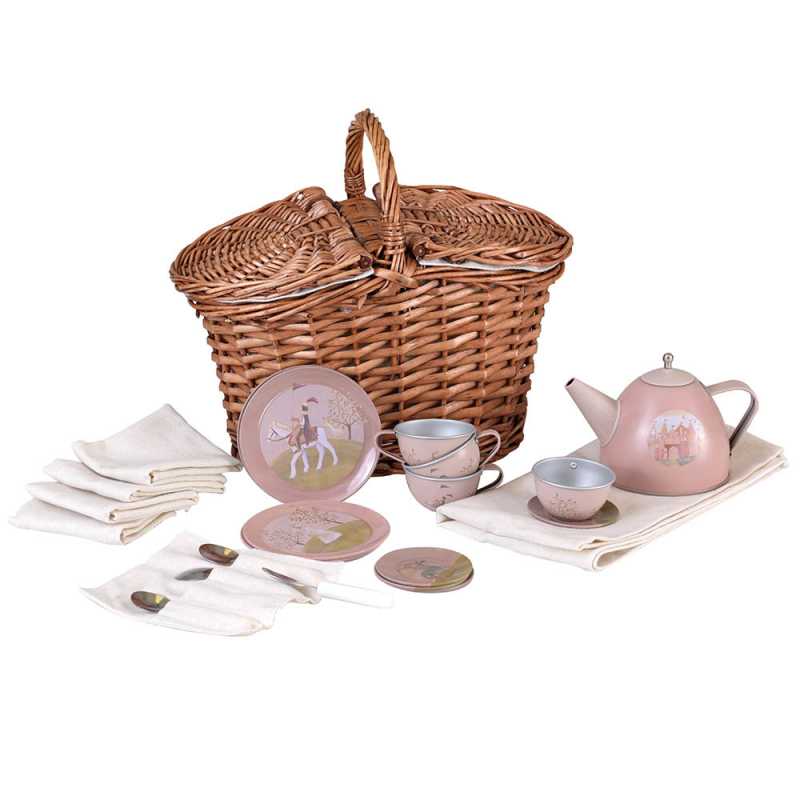 Zinn Tee-Set Prinzessin im Weidenkorb