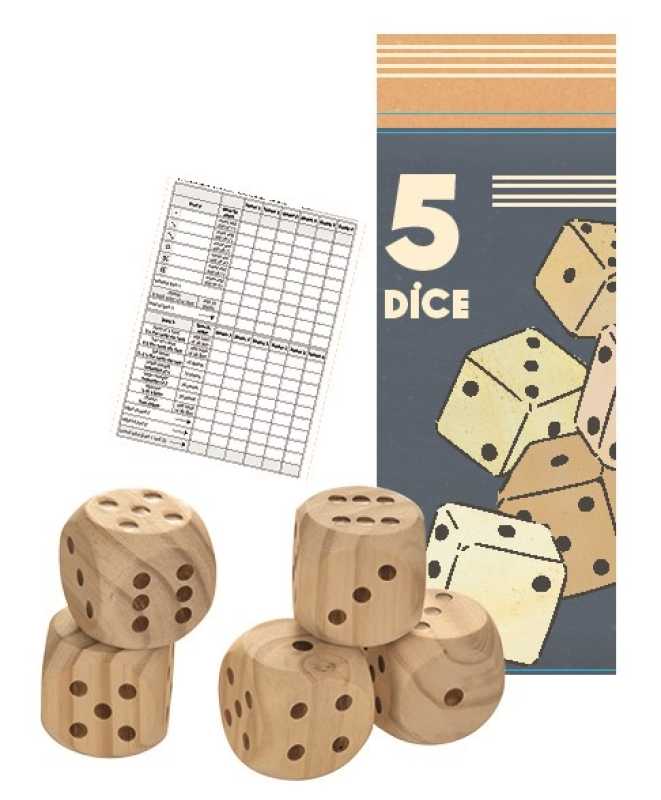 Holzwürfel mit Resultatblättern