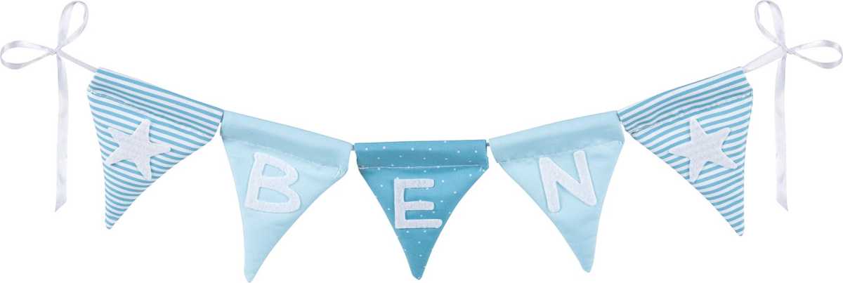 Buchstabenwimpelkette blau mit 10 Wimpeln