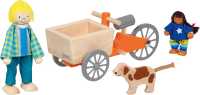 Lastenfahrrad mit 2 Biegepuppen und Hund