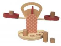 Holzwaage mit Gewichten